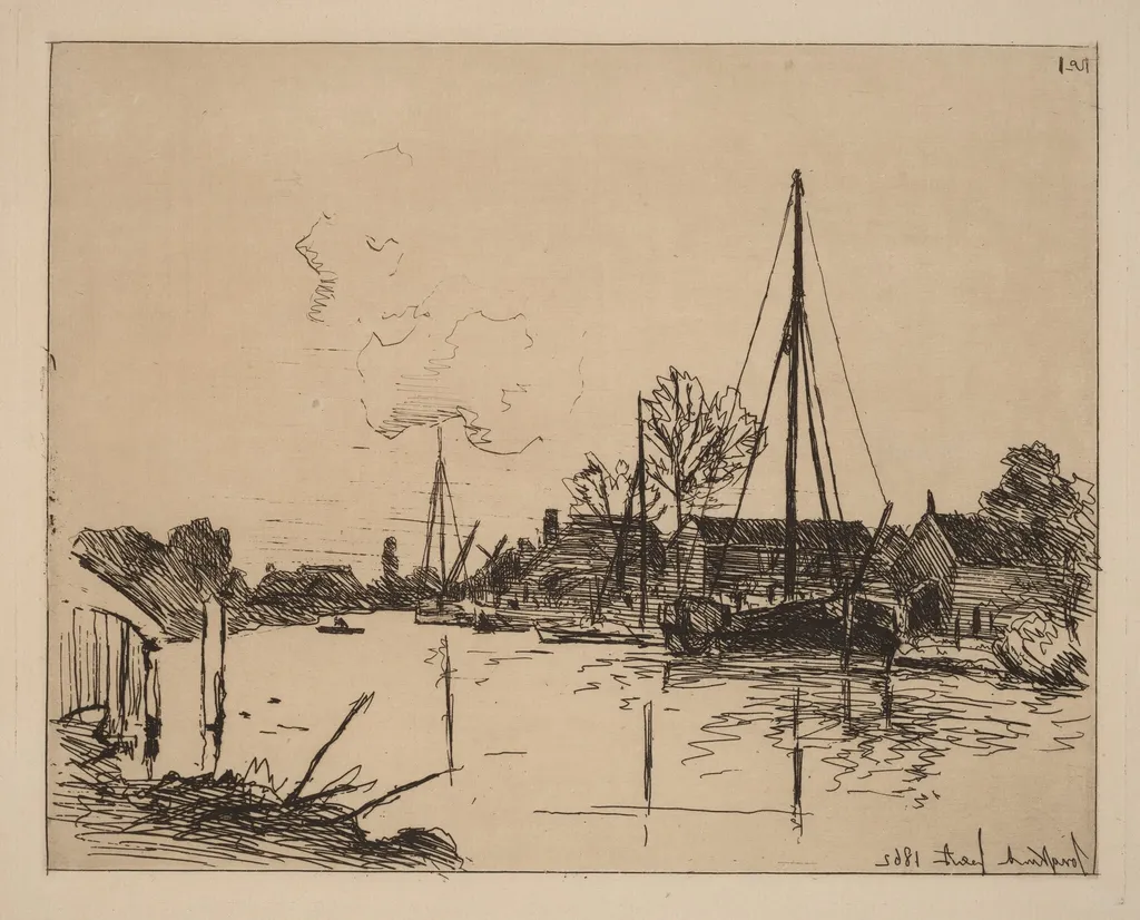 The Canal (Le Canal), by Johan Barthold Jongkind, ink, 1862