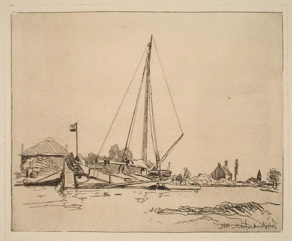 The Moored Boat (La Barque amarree), by Johan Barthold Jongkind, ink, 1862