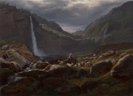 Feige Waterfall (Feigefossen), Lysterfjord, Norway, by Johan Christian Dahl