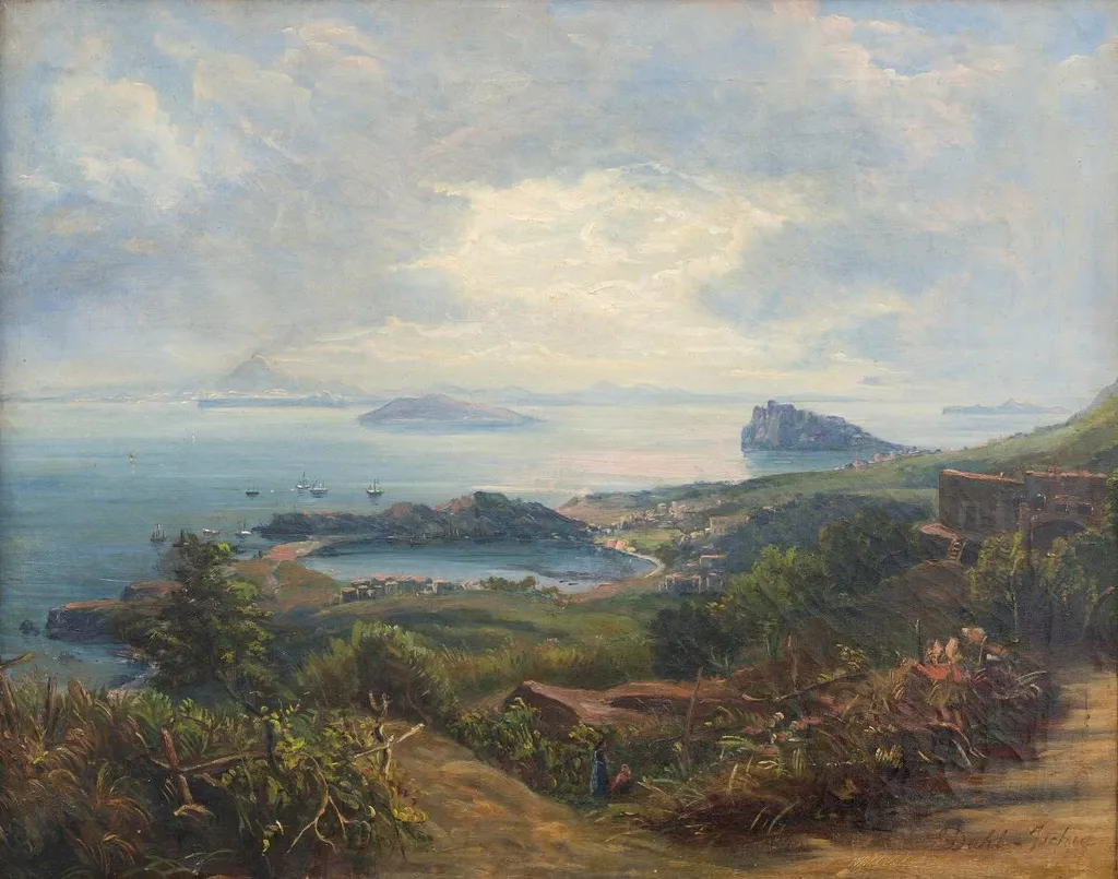 Mount Vesuvius Seen from Ischia, by Johan Christian Dahl, oil, 1820