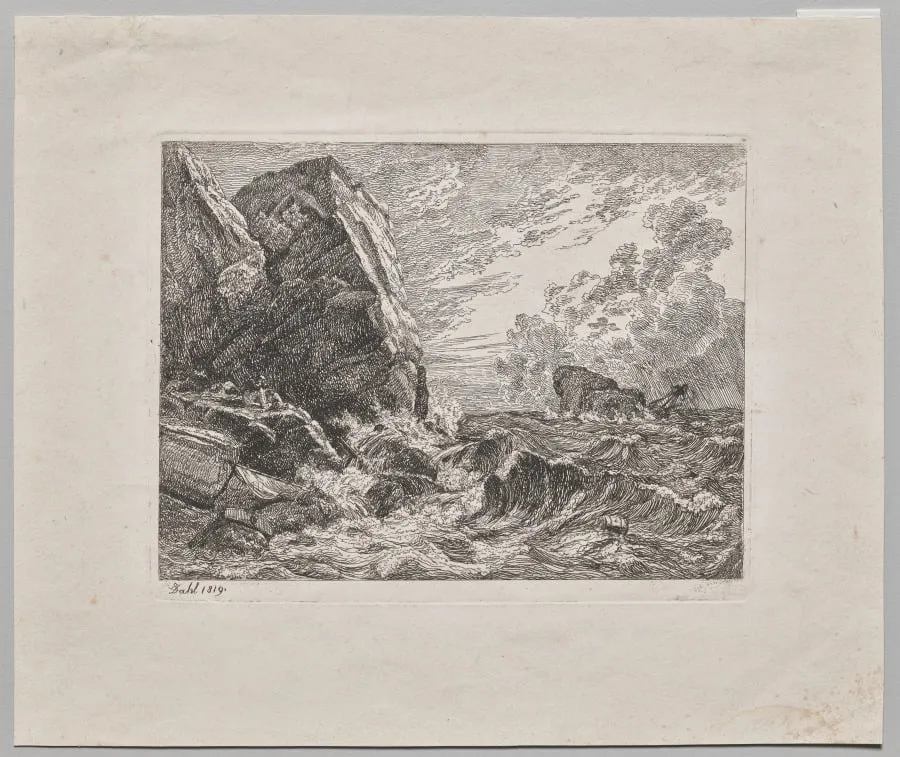 Norwegian Seacoast During a Storm, by Johan Christian Dahl, 1819
