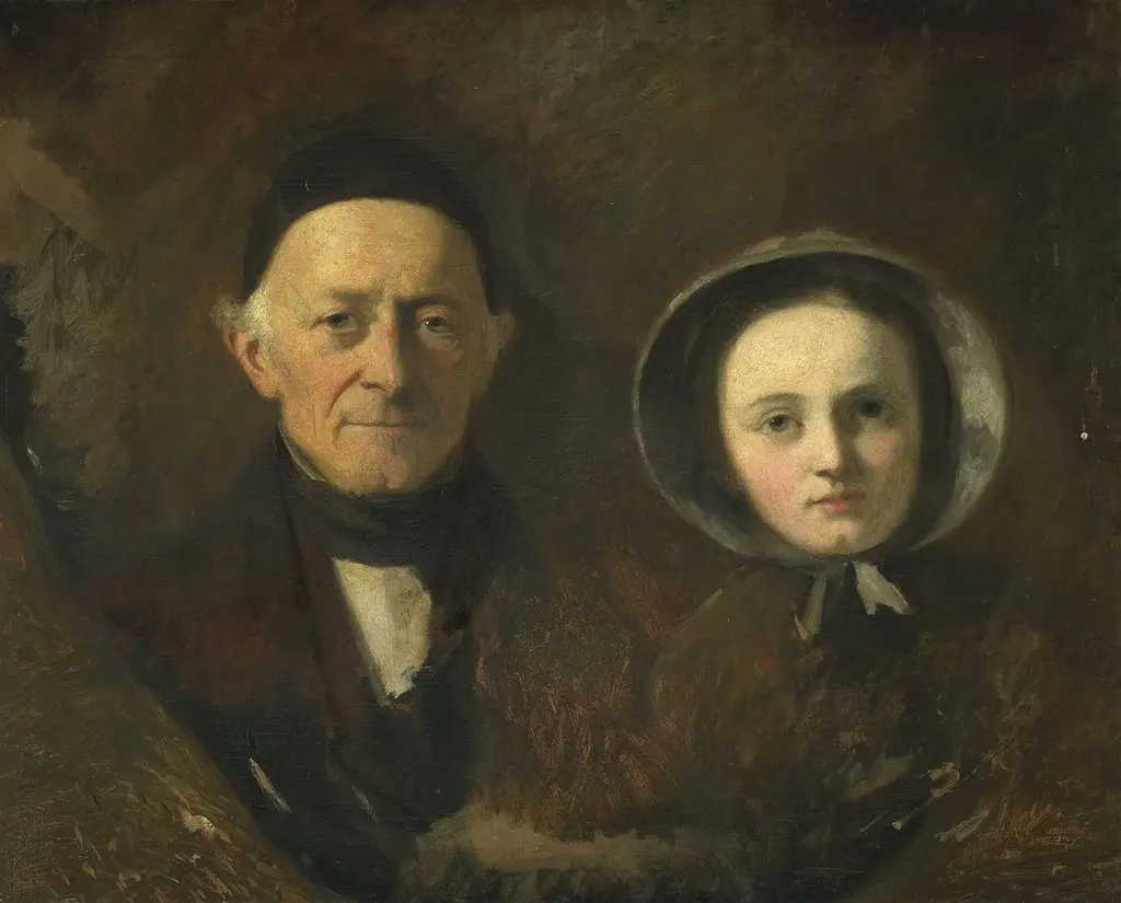 Portrait of Johann Joseph Hermann (1782-1857), father-in law of the artist, with Ida Schwartze, the artist's oldest daughter