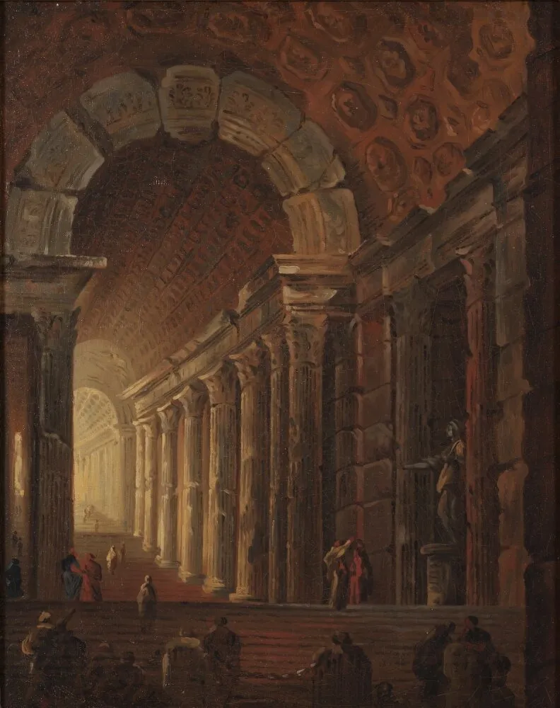A Vaulted Staircase. Architectural Piece, by Johan Gottlob Brusell, oil, 1802