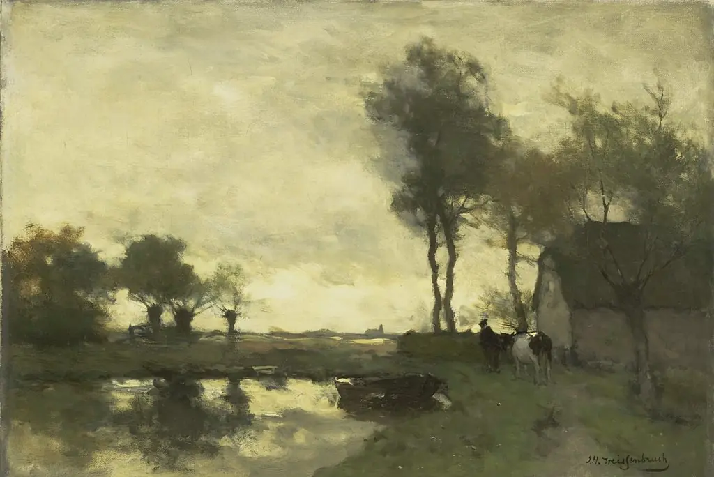 Landschap met boerderij bij een plas, by Johan Hendrik Weissenbruch