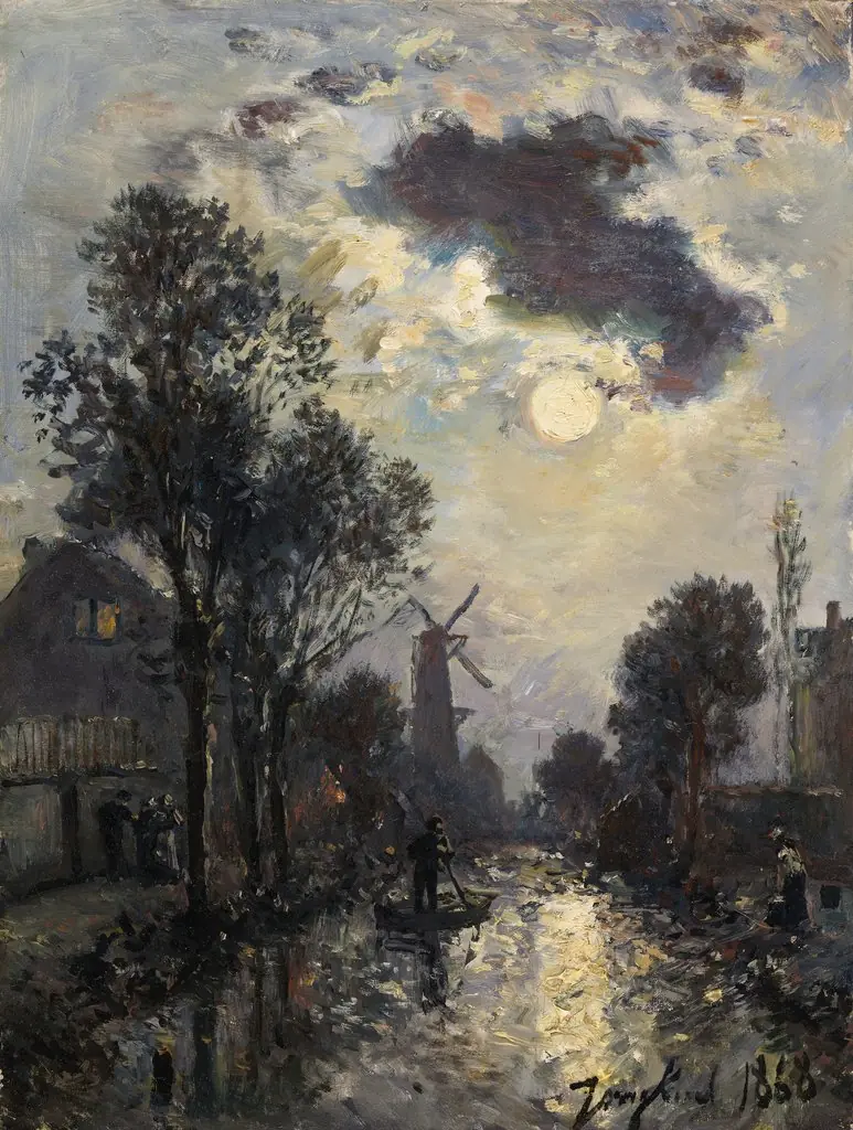A Windmill in Moonlight, by Johan Jongkind