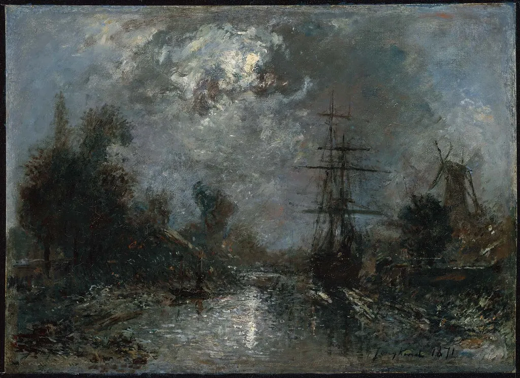 Harbor by Moonlight, by Johan Jongkind, oil, 1871