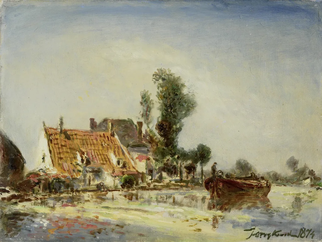 Houses on a Waterway near Crooswijk, by Johan Jongkind, oil, 1874