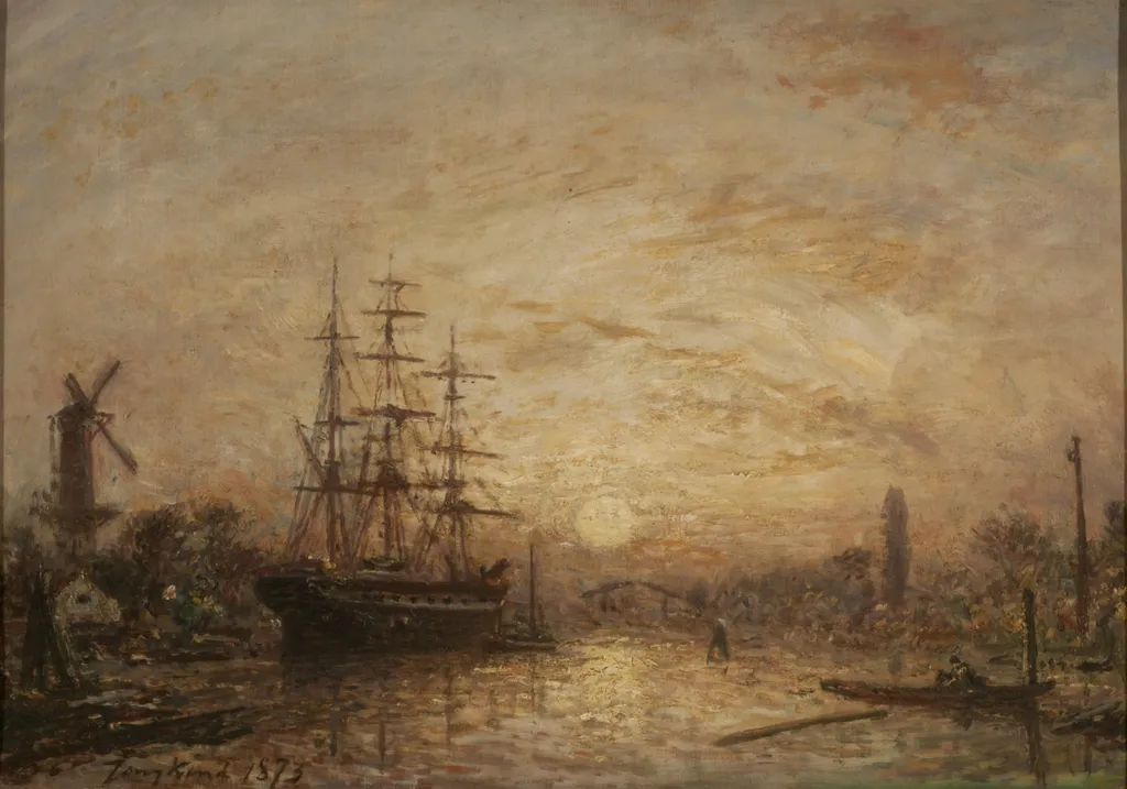 Sunset in Holland, by Johan Jongkind, oil, 1873