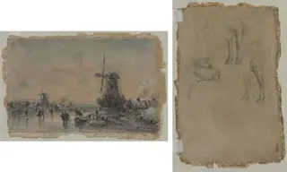 View of Arnheim (recto); Studies of a Bull (verso), by Johan Jongkind