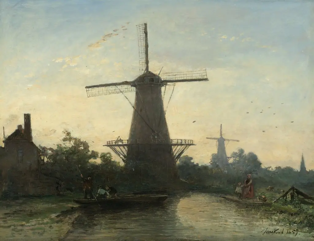 Windmills near Rotterdam, by Johan Jongkind