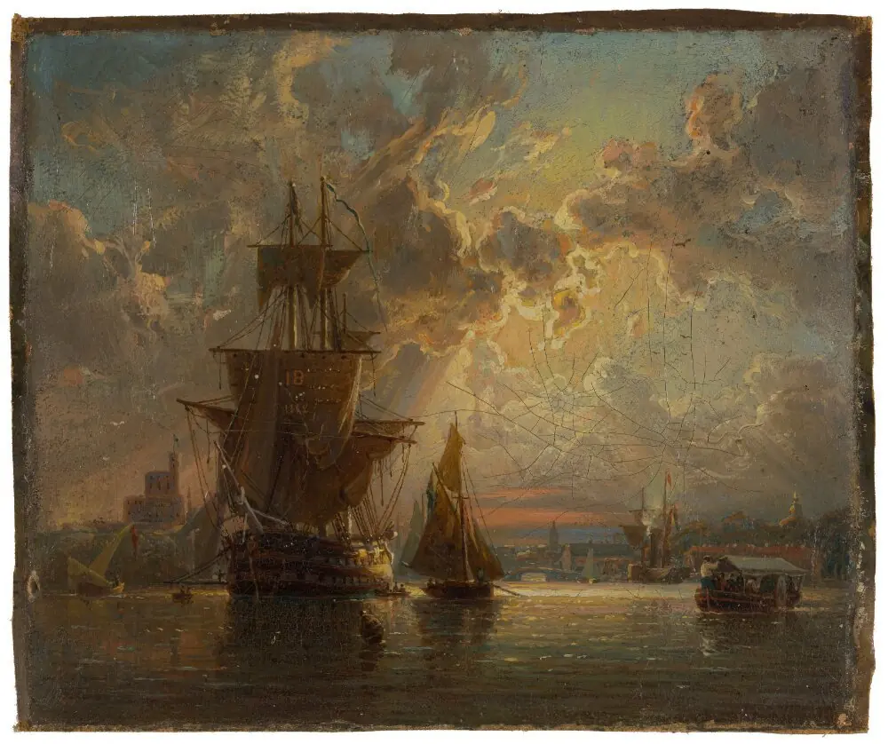 The Liner Carl XIII getting its Sails dry behind Kastellholmen, by Johan Kristian Berger