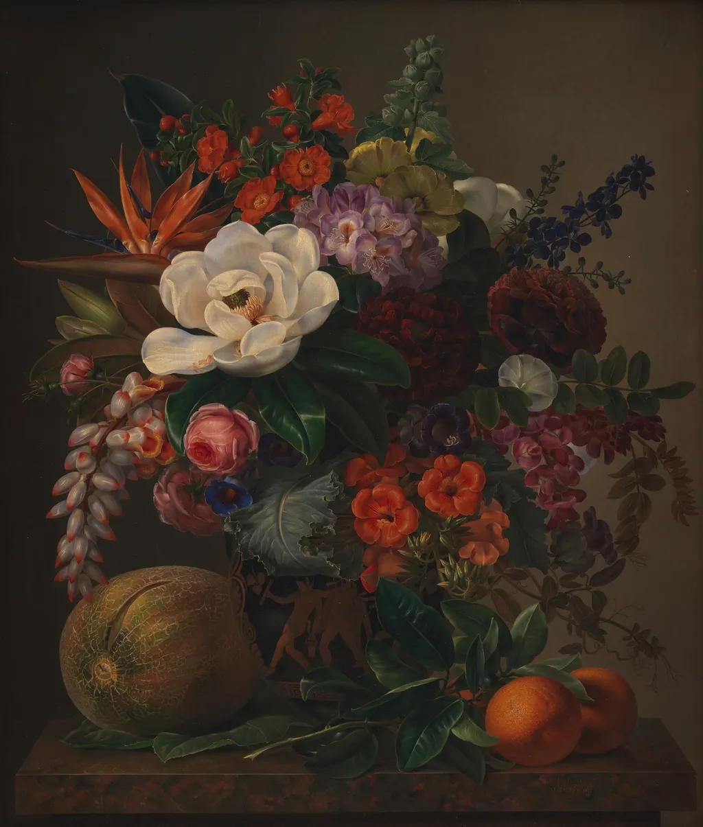Flowers in a Vase, by Johan Laurentz Jensen, oil, 1834