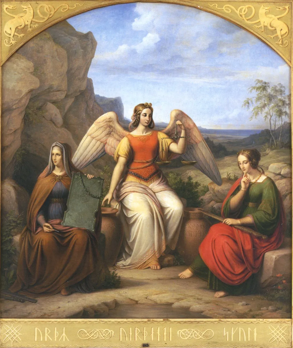 De tre norner, by Johan Ludwig Lund, oil, 1844