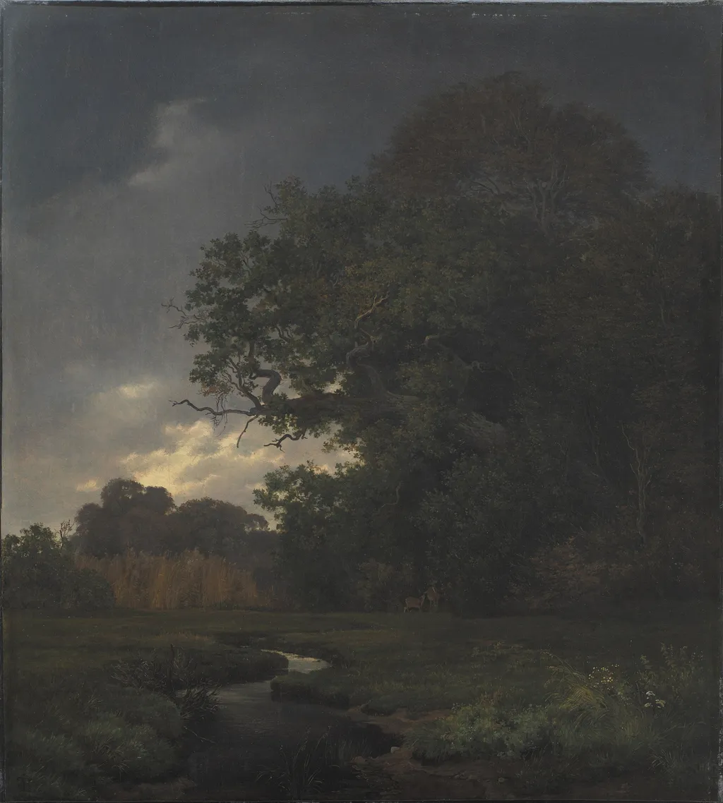 Landscape in Cloudy Weather. Late Afternoon, by Johan Lundbye, oil, 1840
