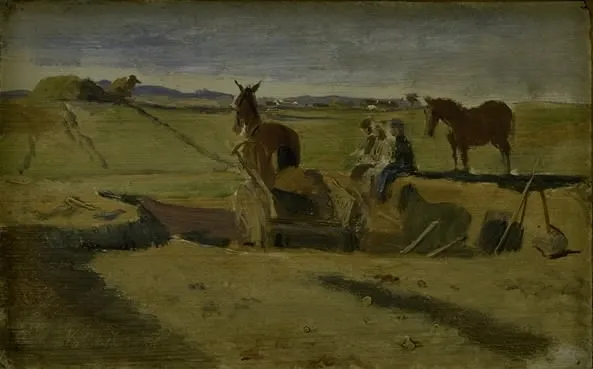Mergling af Vallekilde præstegårdsmark, i baggrunden Hankehøj, by Johan Lundbye, oil, 1846