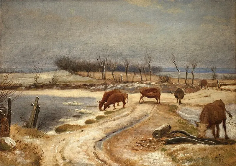 Watering the Cattle on a Winter's Day, by Johan Lundbye