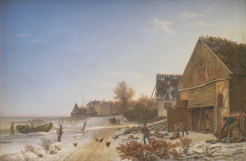 Strandvejen ved Vedbæk. Vintereftermiddag, by Johan Stroe, oil, 1838
