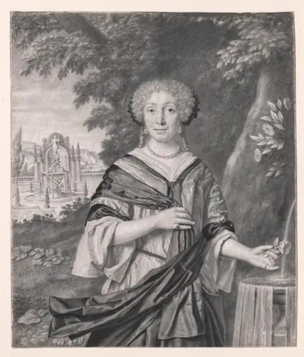 Portrait of a Woman near a Fountain, a Rose in Her Hand, by Johan Thopas