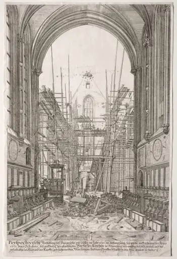 L'Art Ancien Zurich: View in the Church of the Franciscans, Barfüsser-Kirke, by Johan Ulrich Krauss