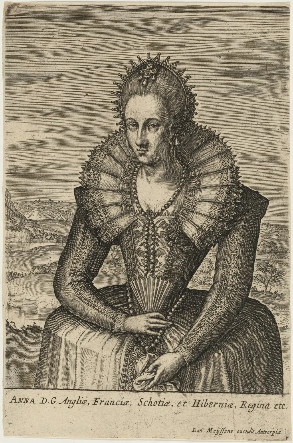 Anne of Denmark, by Johan Wierix, ink, 1582