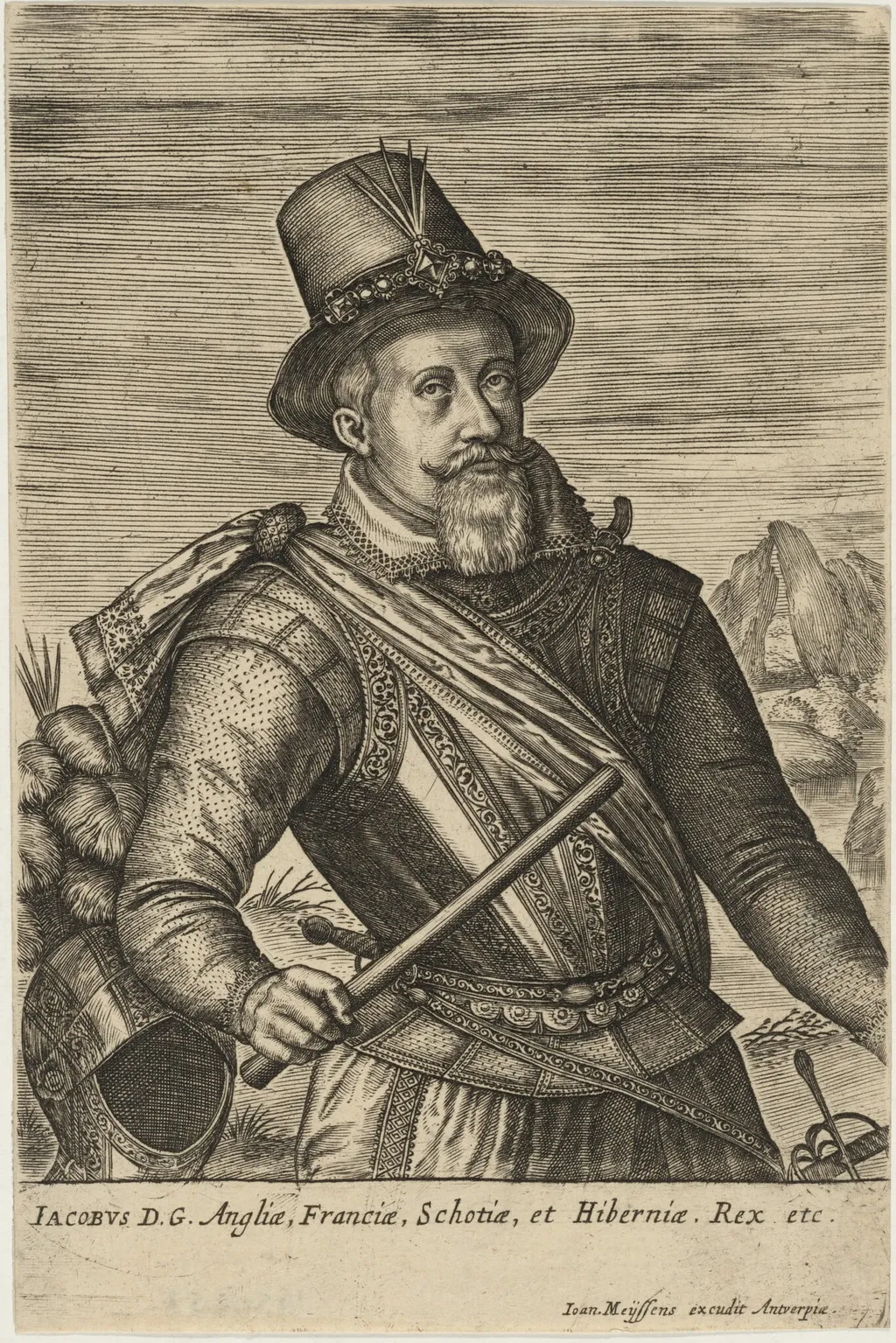 James I, by Johan Wierix, ink, 1582