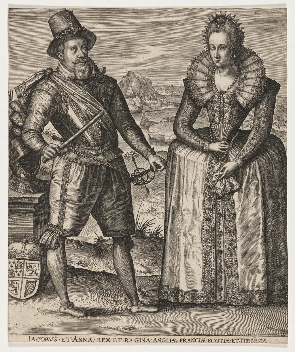 James I and Anne of Denmark, by Johan Wierix, ink, 1582