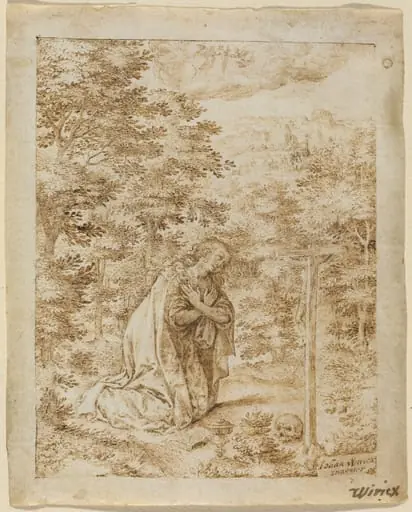 Mary Magdalene Praying in the Wilderness, by Johan Wierix