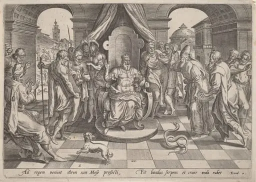 Moses and Aaron before the Pharaoh, by Johan Wierix