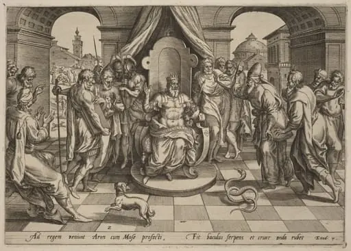 Moses and Aaron before the Pharoah, by Johan Wierix