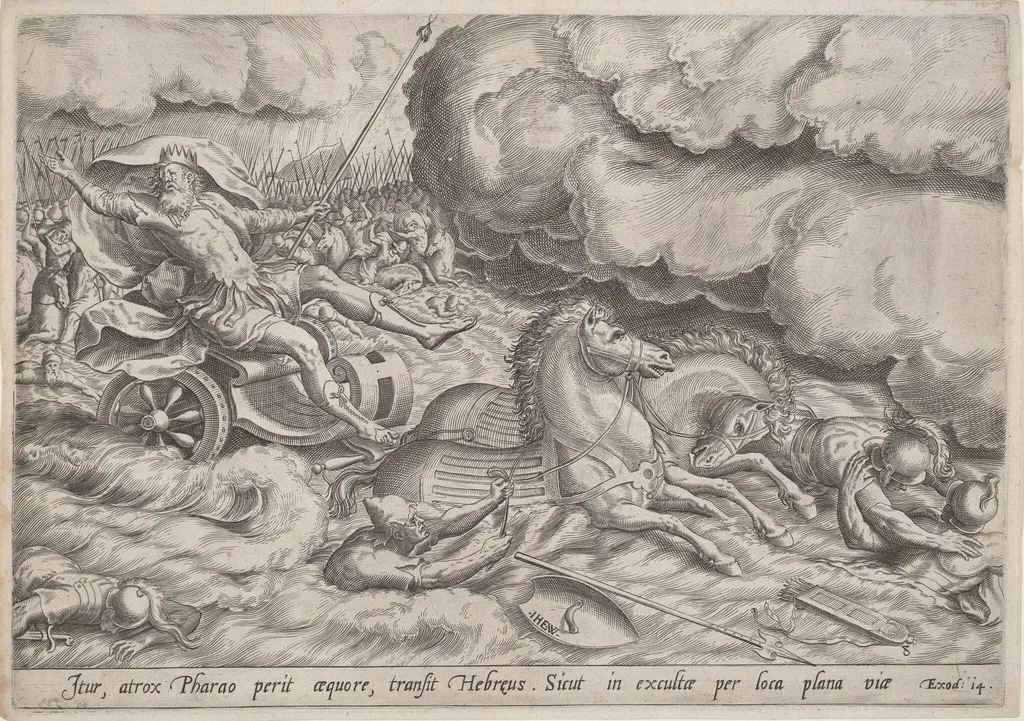 The Crossing of the Red Sea, by Johan Wierix, ink, 1585