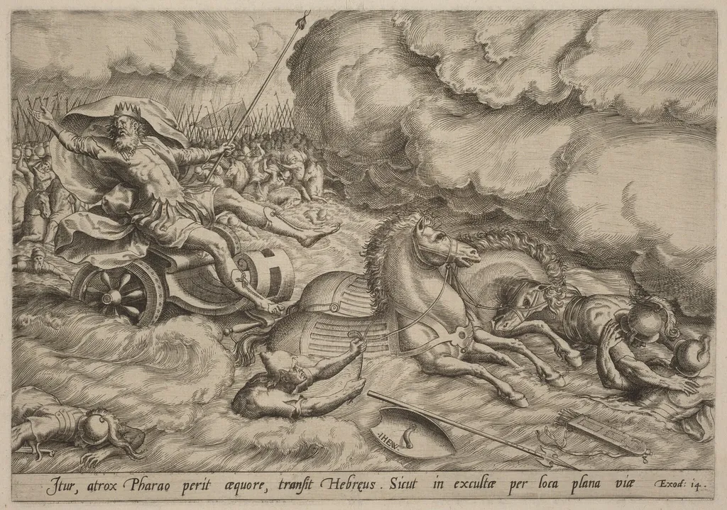 The Crossing of the Red Sea, by Johan Wierix, ink, 1585