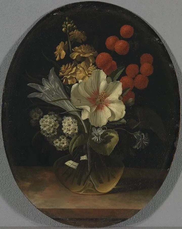 Bouquet with an hibiscus and a crocus, by Johann Adalbert Angermayer