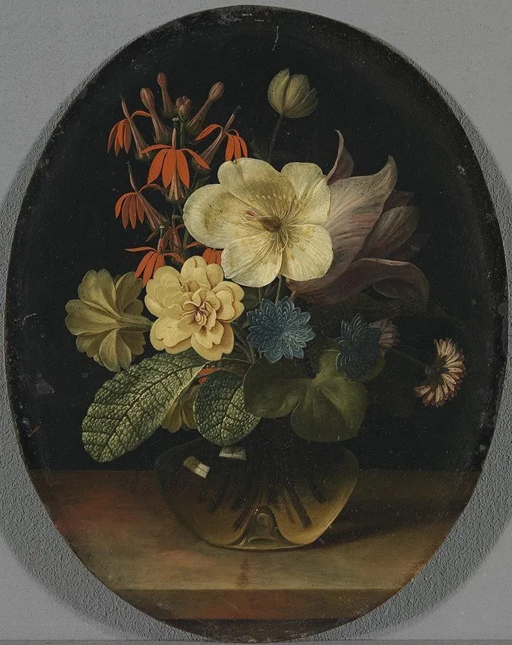 Bouquet with Welsh poppy and a tulip, by Johann Adalbert Angermayer, oil, 1707