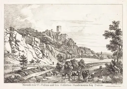 Ansicht von St. Helena und des Schlosses Rauhenstein bey Baden, by Johann Adam Klein