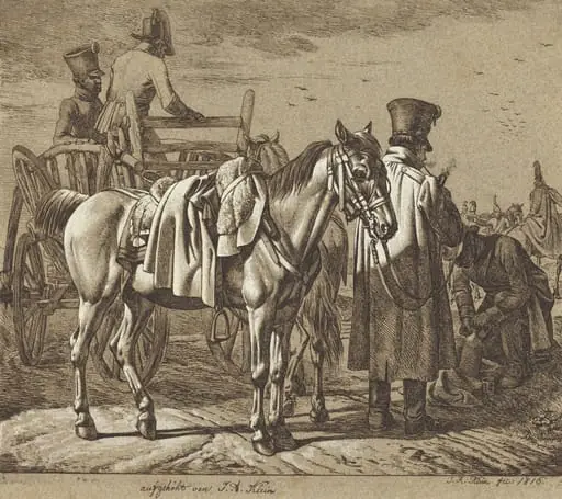 Horse with Soldiers Smoking Pipe/Military Scene, by Johann Adam Klein