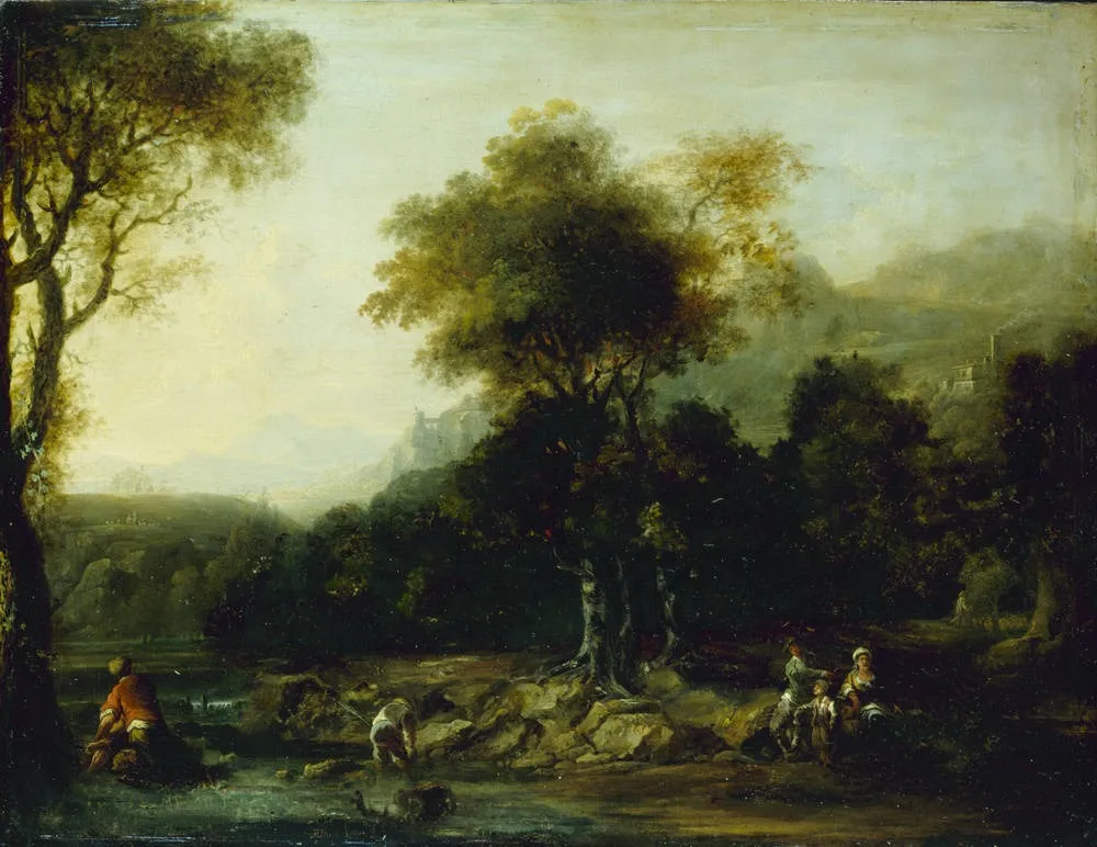 Flusslandschaft mit Fischern, by Johann Alexander Thiele, unspecified, 1720