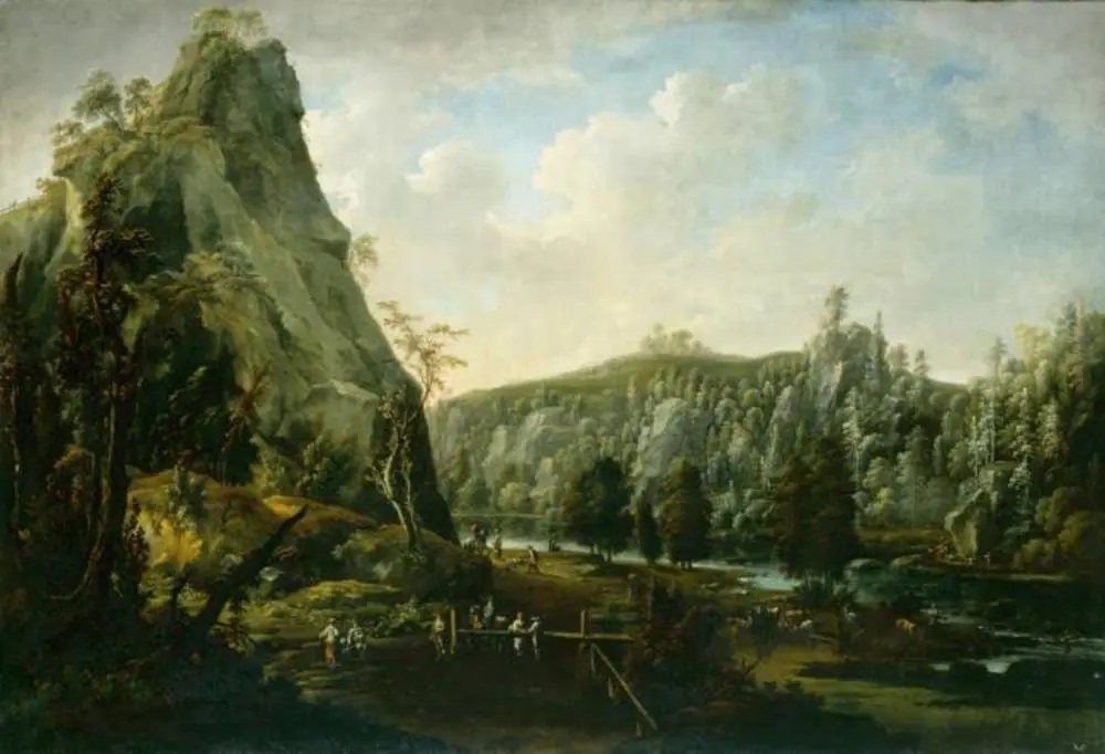 View of the so-called 'Plauensche Grund', a popular place for daytrips near Dresden, by Johann Alexander Thiele
