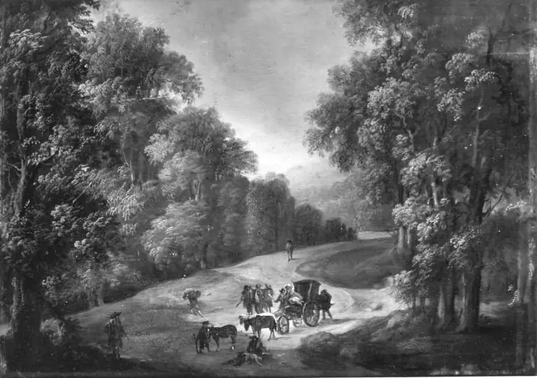 Forest landscape with a robbery, by Johann Andreas Herrlein