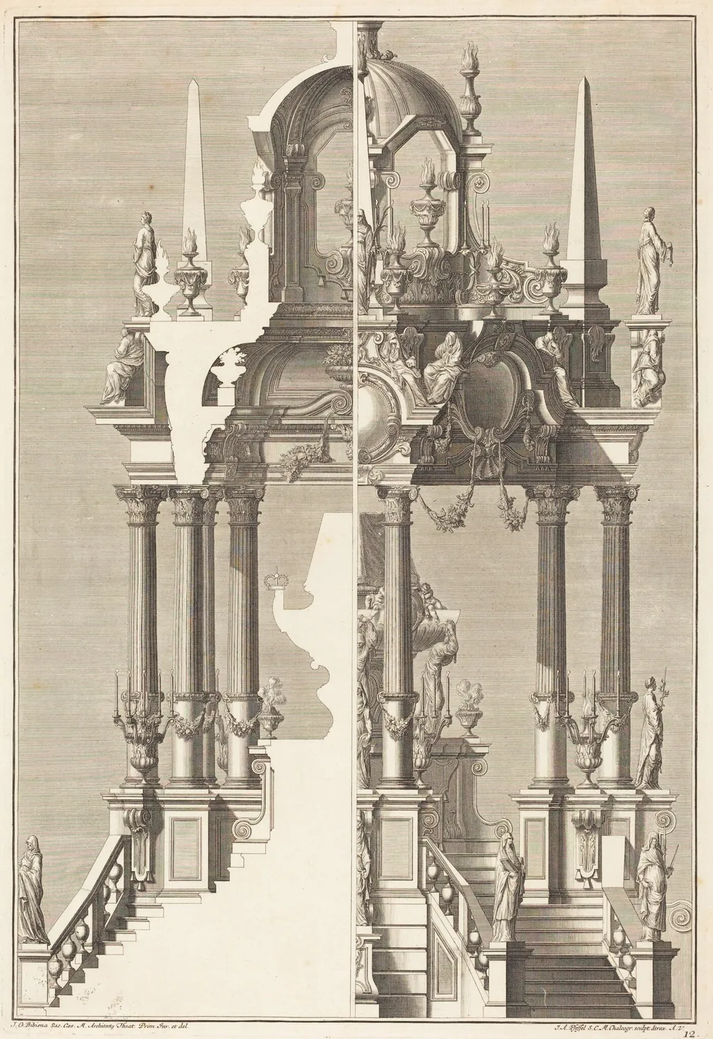 Catafalque, by Johann Andreas Pfeffel I, ink, 1740