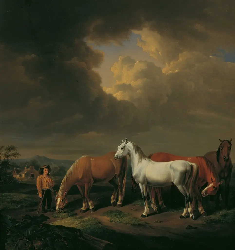 Five farm horses, by Johann Baptist Dallinger von Dalling