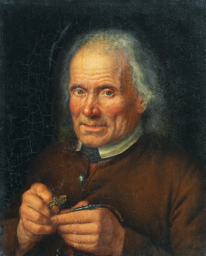 Alter Bauer, sein Pfeifchen stopfend, by Johann Baptist Hoechle