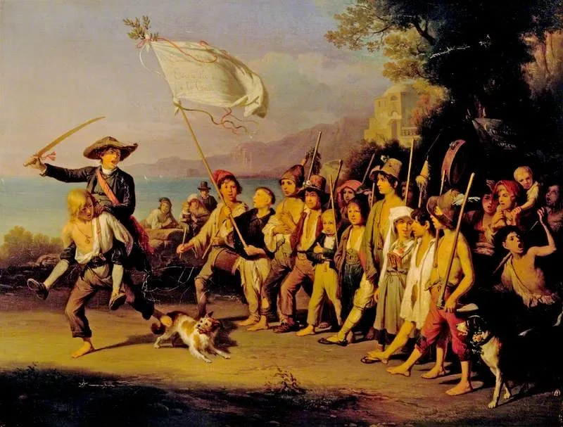 Playing at Soldiers: The Roman Revolution, by Johann Baptist Kirner, oil, 1848