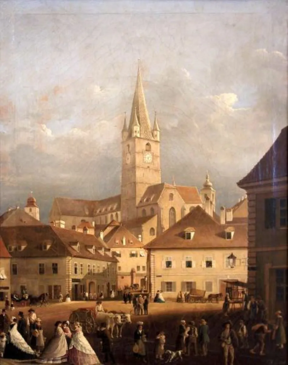 Peisaj din Sibiu (Biserica evanghelică din Sibiu), by Johann Böbel, unspecified