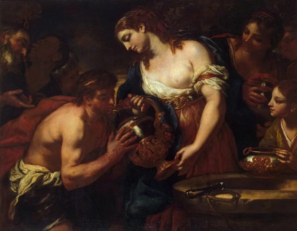 Eleazar and Rebekah at the Well, by Johann Carl Loth