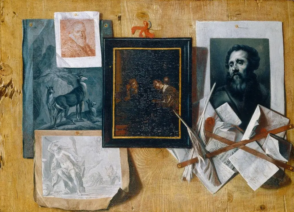 Quodlibet mit einem Gemälde, Zeichnungen, einem Schabkunstblatt und Briefen, by Johann Caspar Füssli