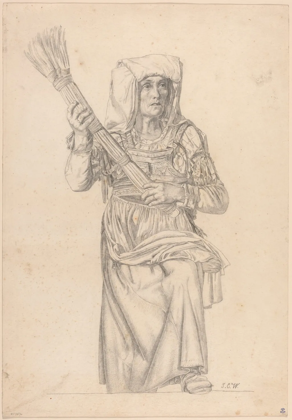 Italian Peasant Woman with a Broom, by Johann Caspar Weidenmann, graphite, 1828
