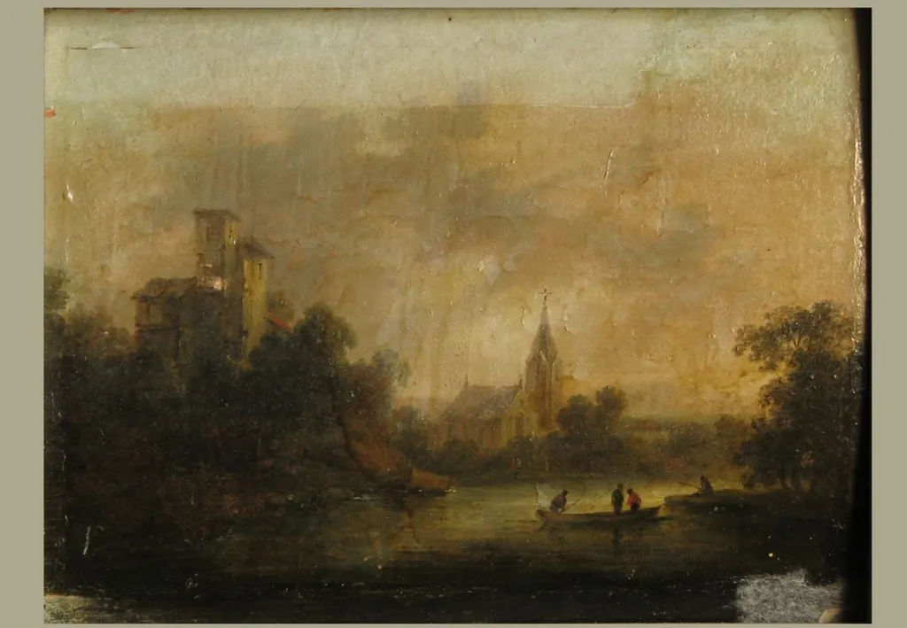 Peisaj cu râu și în stânga castel cu ruine. Pandant: Peisaj cu râu și în dreapta castel cu ruine, by Johann Christian Brand, 1785