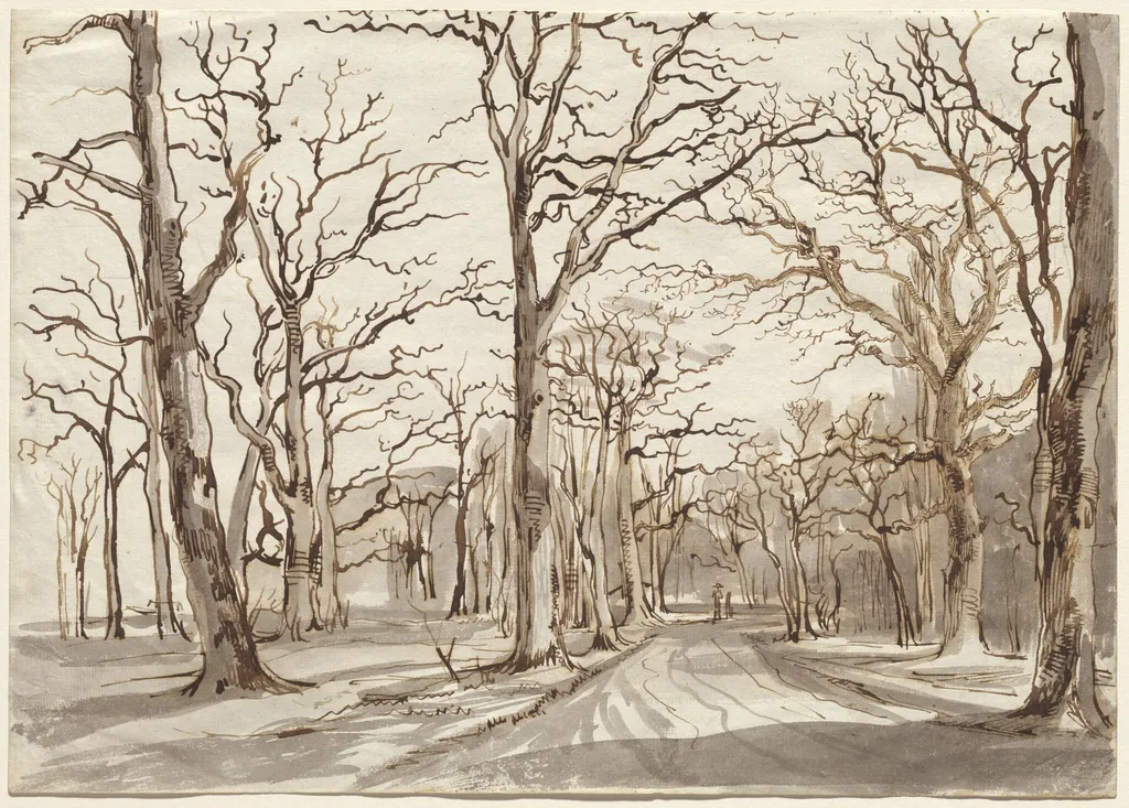 A Woodland Path in Rosenthal in Winter, by Johann Christian Reinhart, ink, 1785