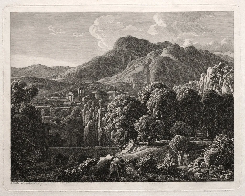 Heroic Landscape: Landscape with Town and River, by Johann Christian Reinhart, 1799