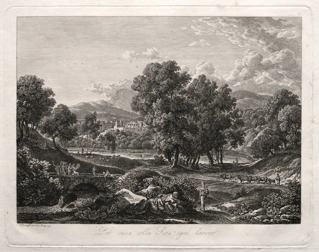 Heroic Landscape: The Shepherd's Dance on the Bridge, by Johann Christian Reinhart, 1792